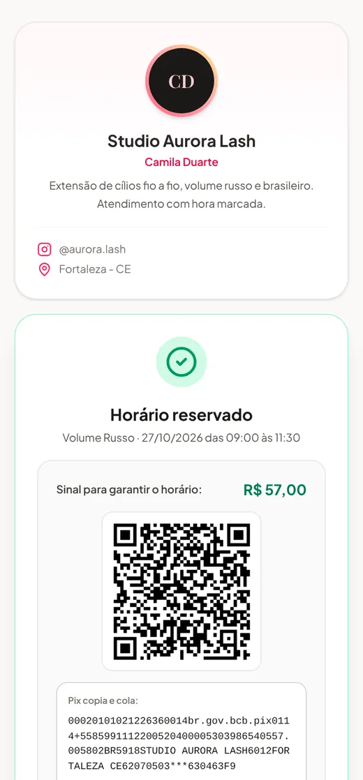 Tela de pagamento do sinal com QR Code Pix e código copia e cola